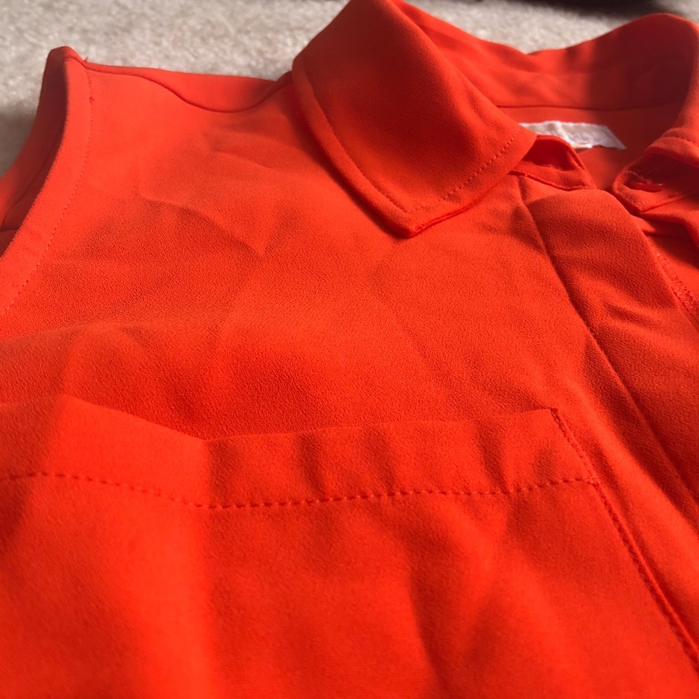 AS IS Michael Kors Bright Orange Shirt Dress, sz 0 - Picture 3 of 11